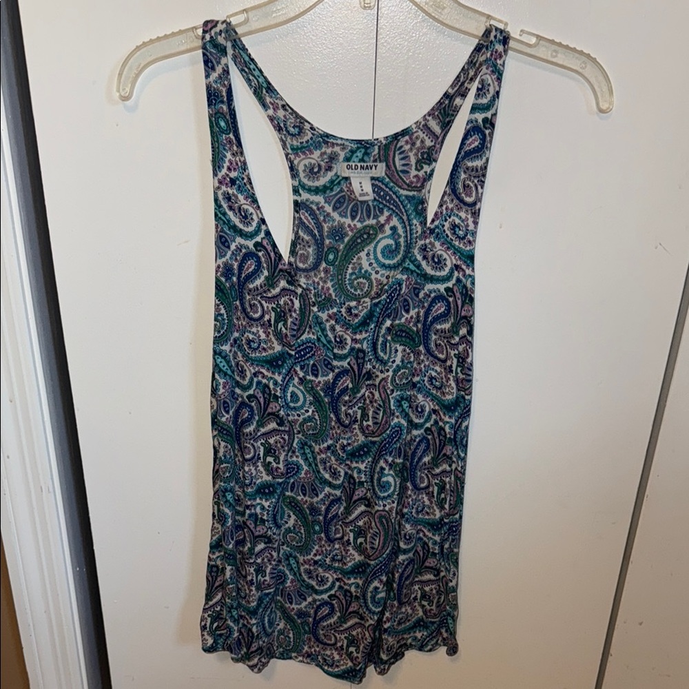Old Navy Blue and White Paisley Tank Top